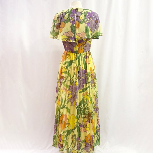ASOS retro yellow and purple floral maxi dress size US 10 - Picture 2 of 7